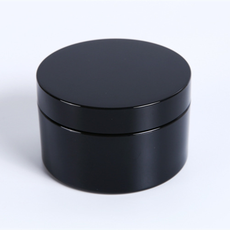 glossy black heavy wall cream jar