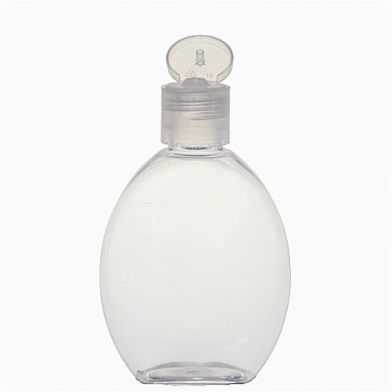 110ml 3.7oz flat round shaped PET squeezable hand sanitizer bottle with flip top caps