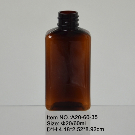 2oz flat amber PET bottle